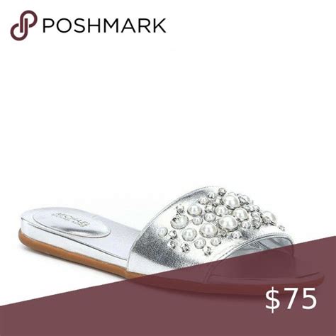 Michael Kors Gia Slides Sandals Silver Size 5.5 